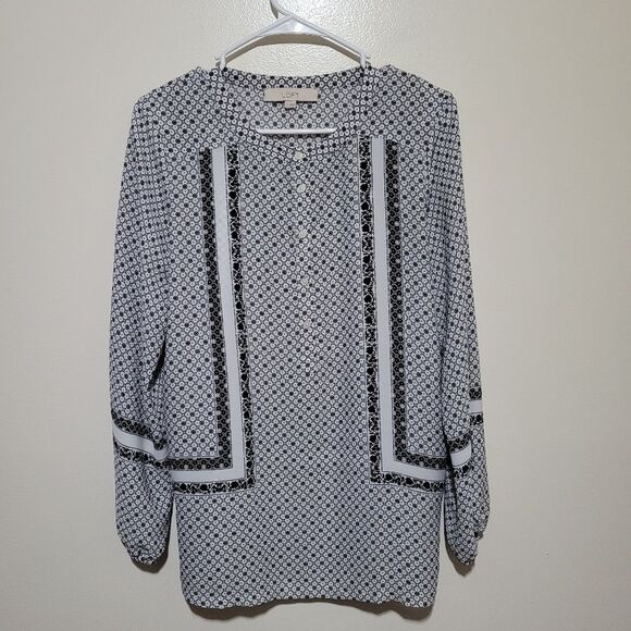LOFT Monochrome Patterned Blouse Small - Picture 1 of 5